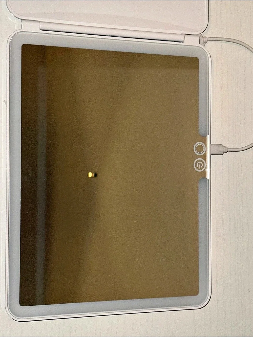 Portable Folding Chargeable LED Makeup Mirror White 3 Color Settings EUC